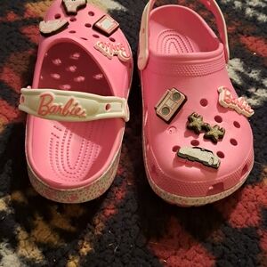 Barbie Pink and White Crocs with Decorative Charms